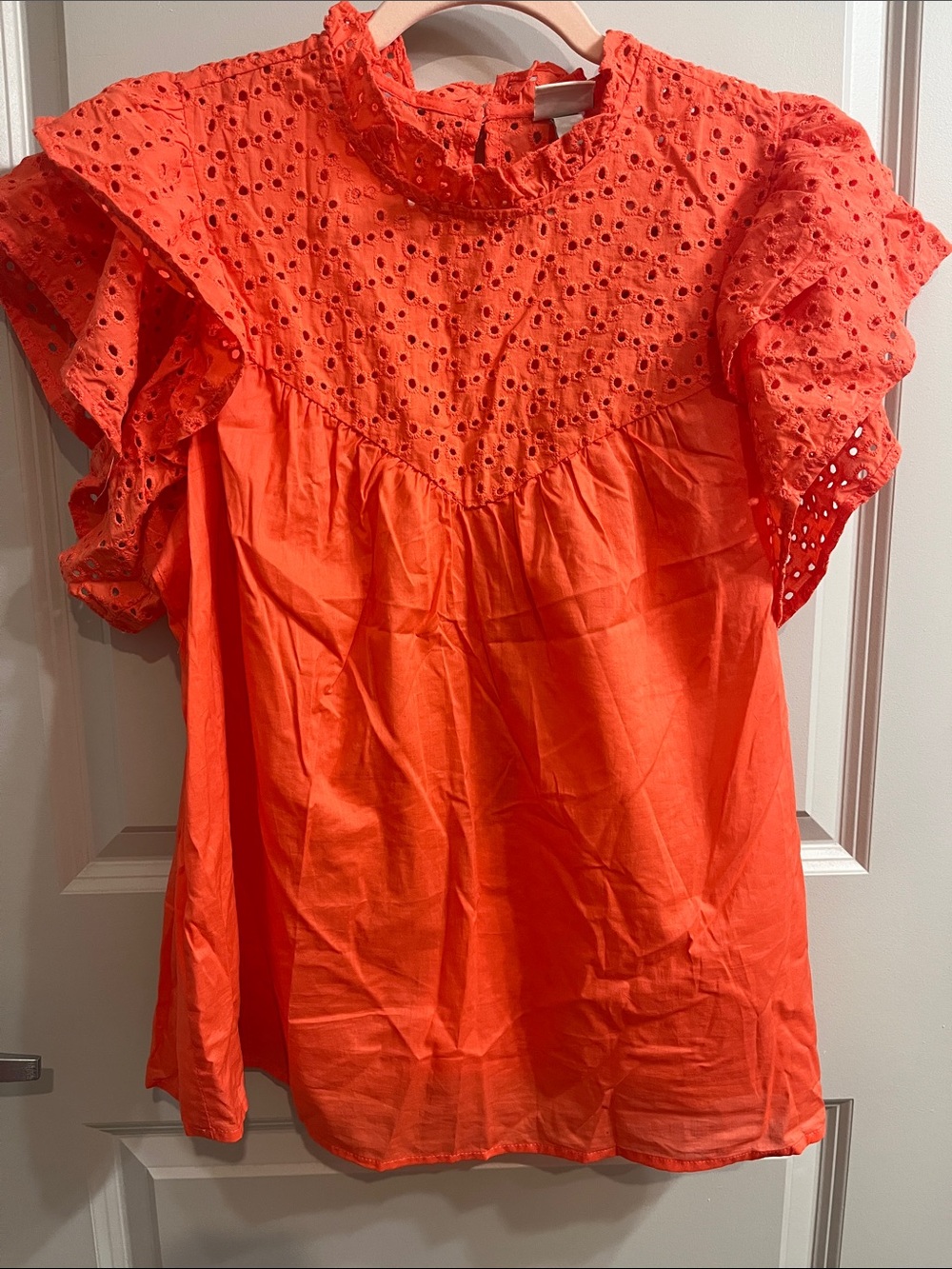 a new day Coral Eyelet Ruffle Sleeve Blouse